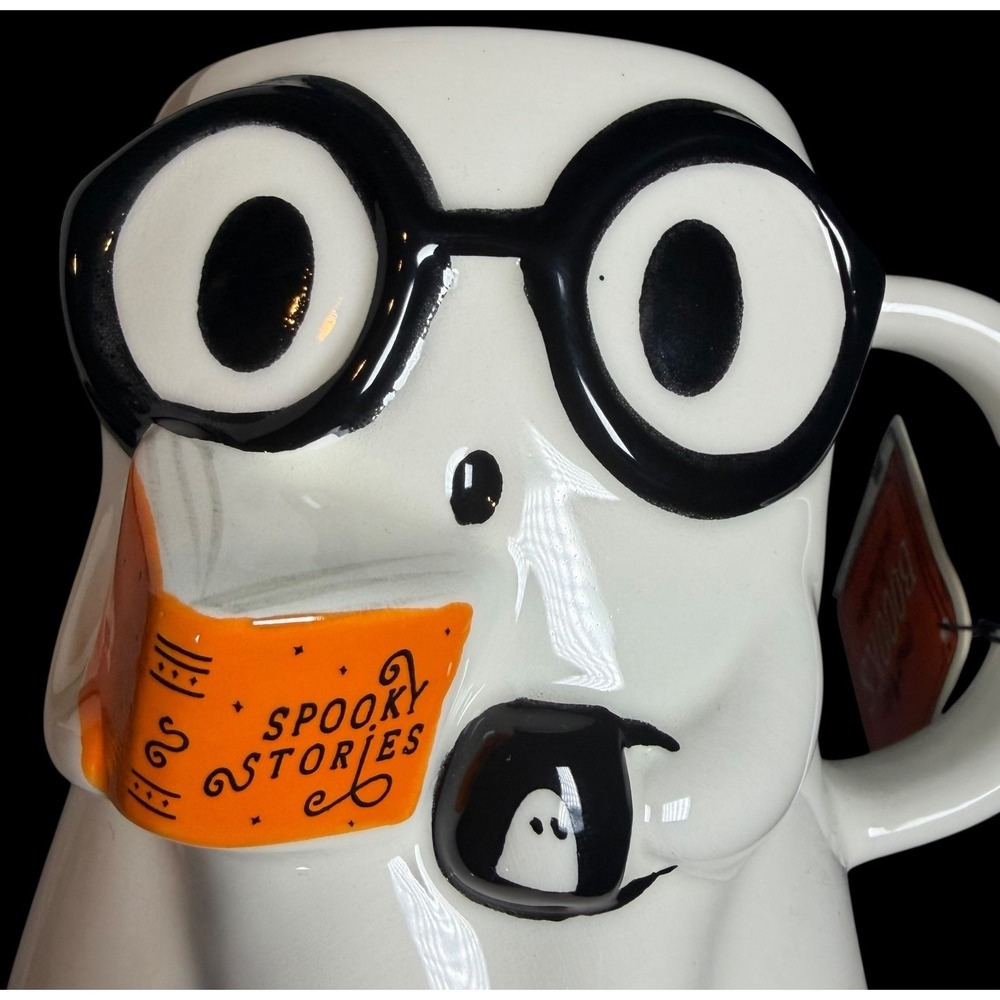 Sunday Morning Ceramics Ghost Reading Book Halloween Ceramic Coffee Cup/Mug New